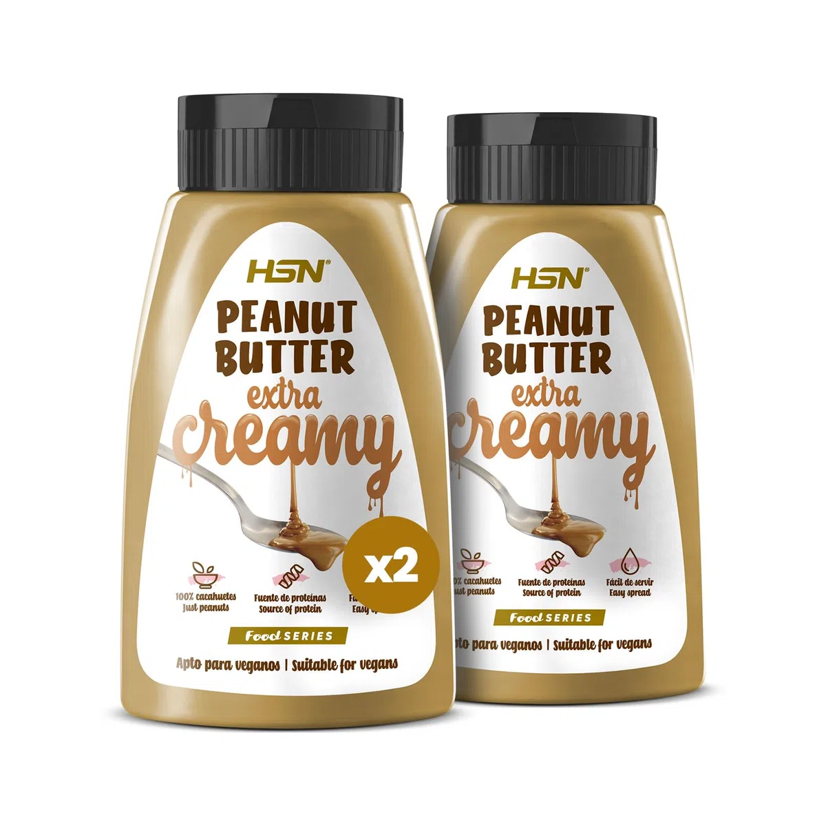 HSN Crema de Cacahuete 100% Natural | Textura Fluida Extra Cremosa con Dosificador | Pack 2x 450g | Sin Aceite de Palma, Sal ni Azúcares Añadidos | Vegano, No-GMO