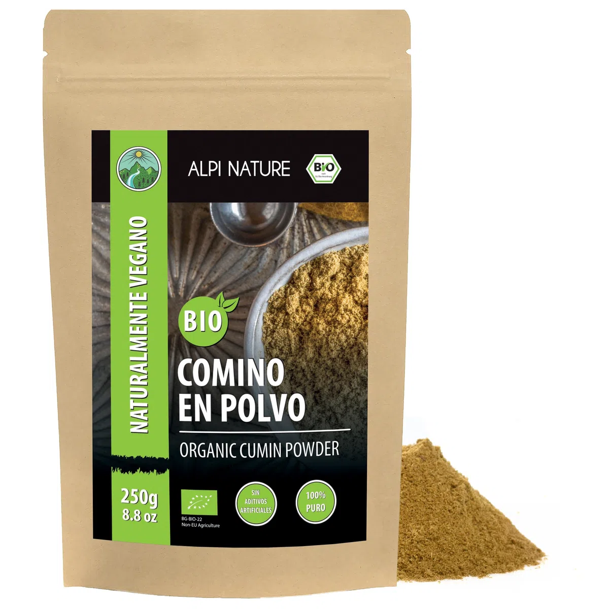 Alpi Nature Comino Molido Orgánico 250g, Comino Semillas Molidas para Cocinar y Condimentar