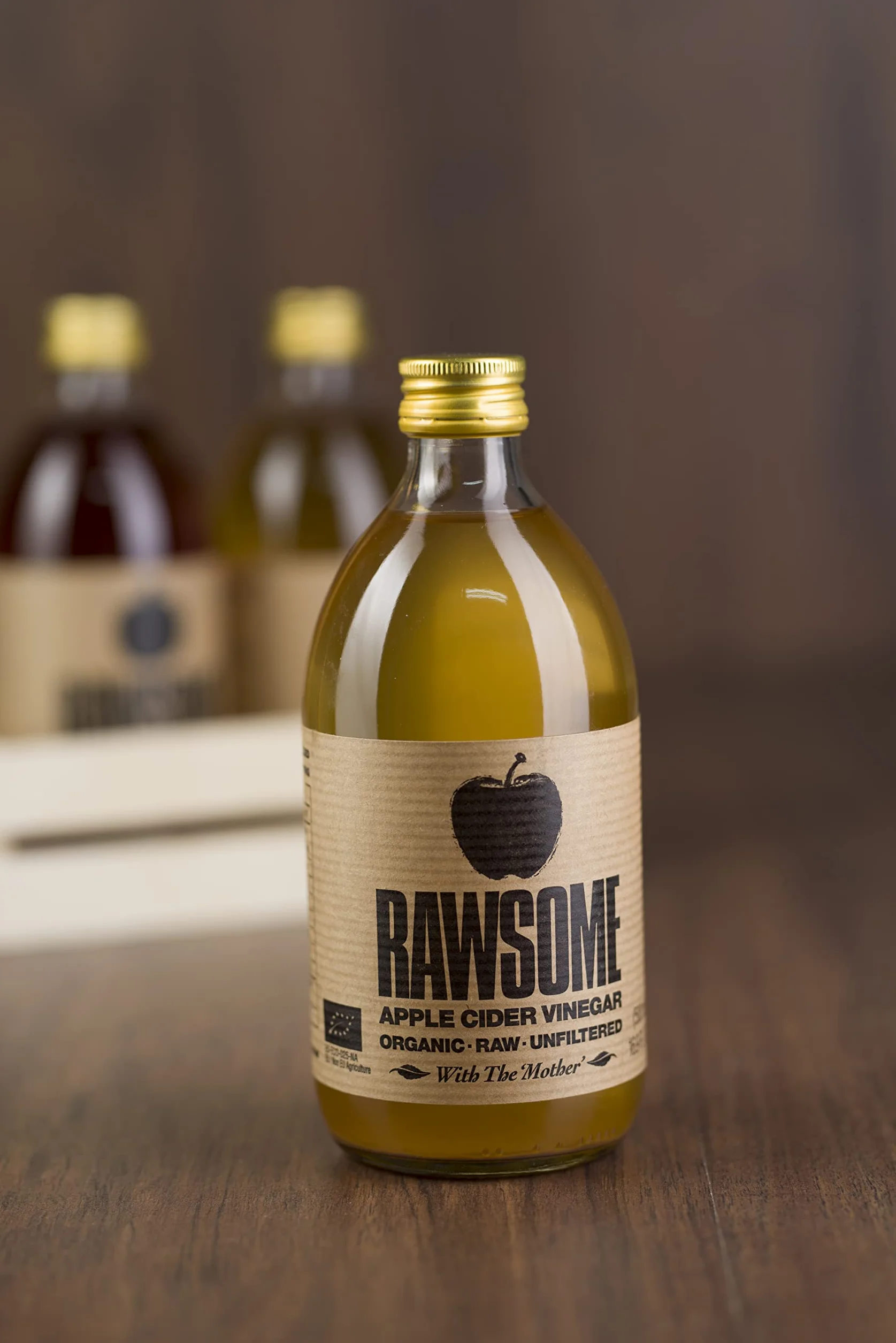 Rawsome Vinegars - Vinagre de Sidra de Manzana con la madre 100% Natural. Vinagre Ecológico Puro Sin Filtrar, Vegano y Vegetariano. Botella de Vidrio 500 ml