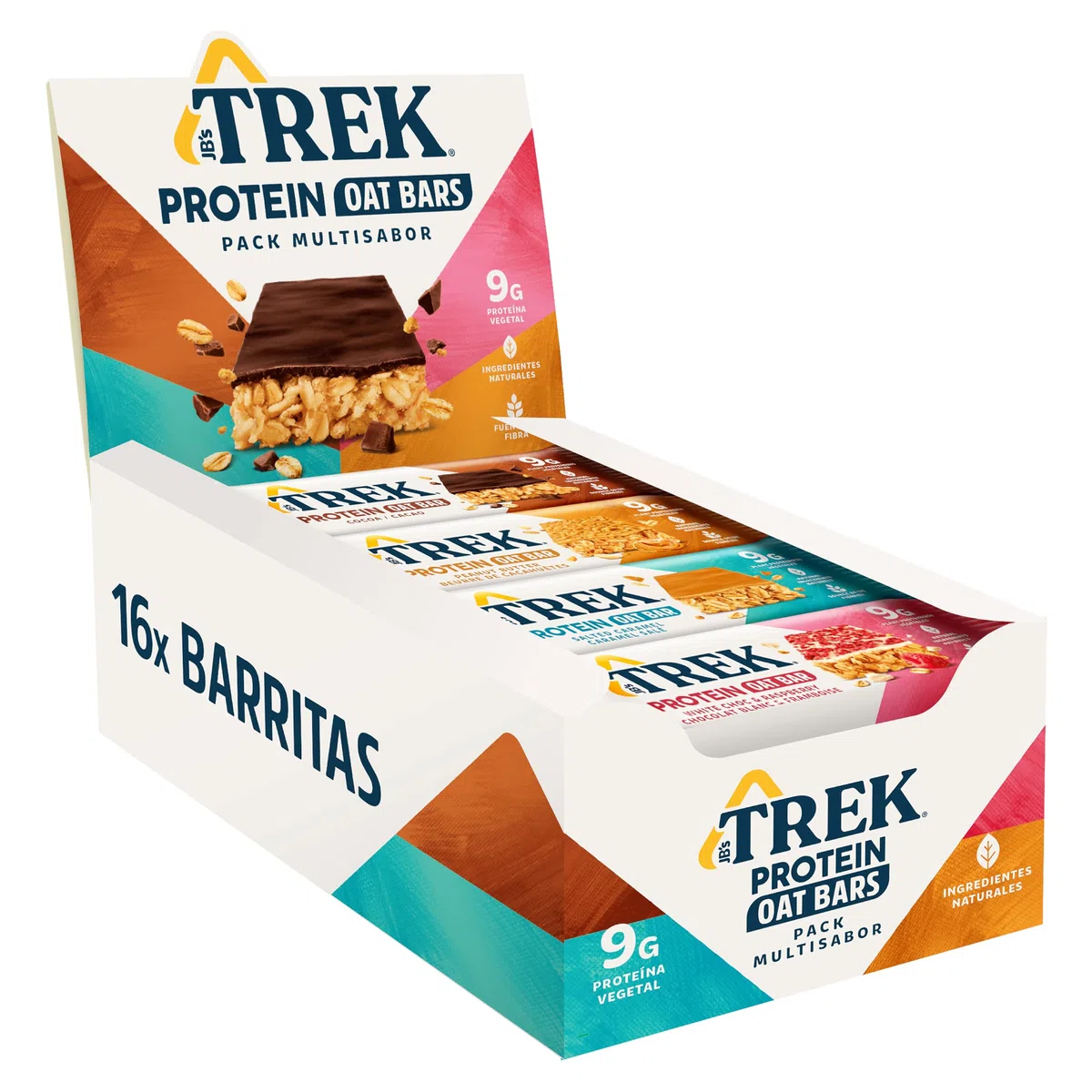 TREK Barrita Proteíca de Avena | Pack Multisabor | Plant-Based | Sin Gluten | Vegano | 16 x 50g Barritas | 800g