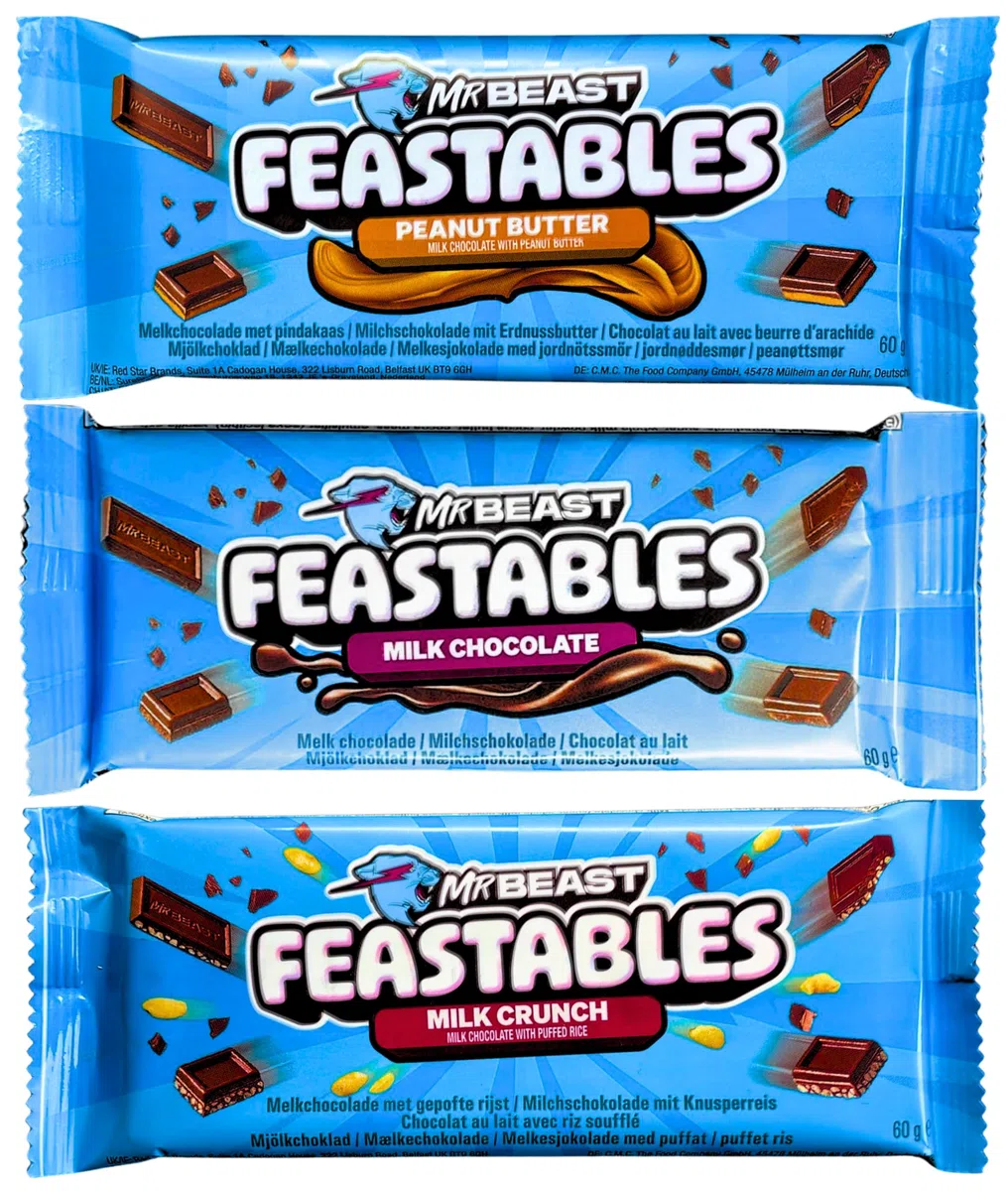 Mr Beast Feastables - Milk Chocolate, Crunch, Peanut Butter
