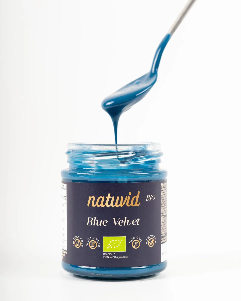 Crema Blue Velvet BIO con Anacardos, Macadamia y Espirulina Azul Natuvid (170g) | Mantequilla de Frutos Secos Orgánica con Leche de Coco y Limón | Vegana, Sin Gluten y Keto Friendly