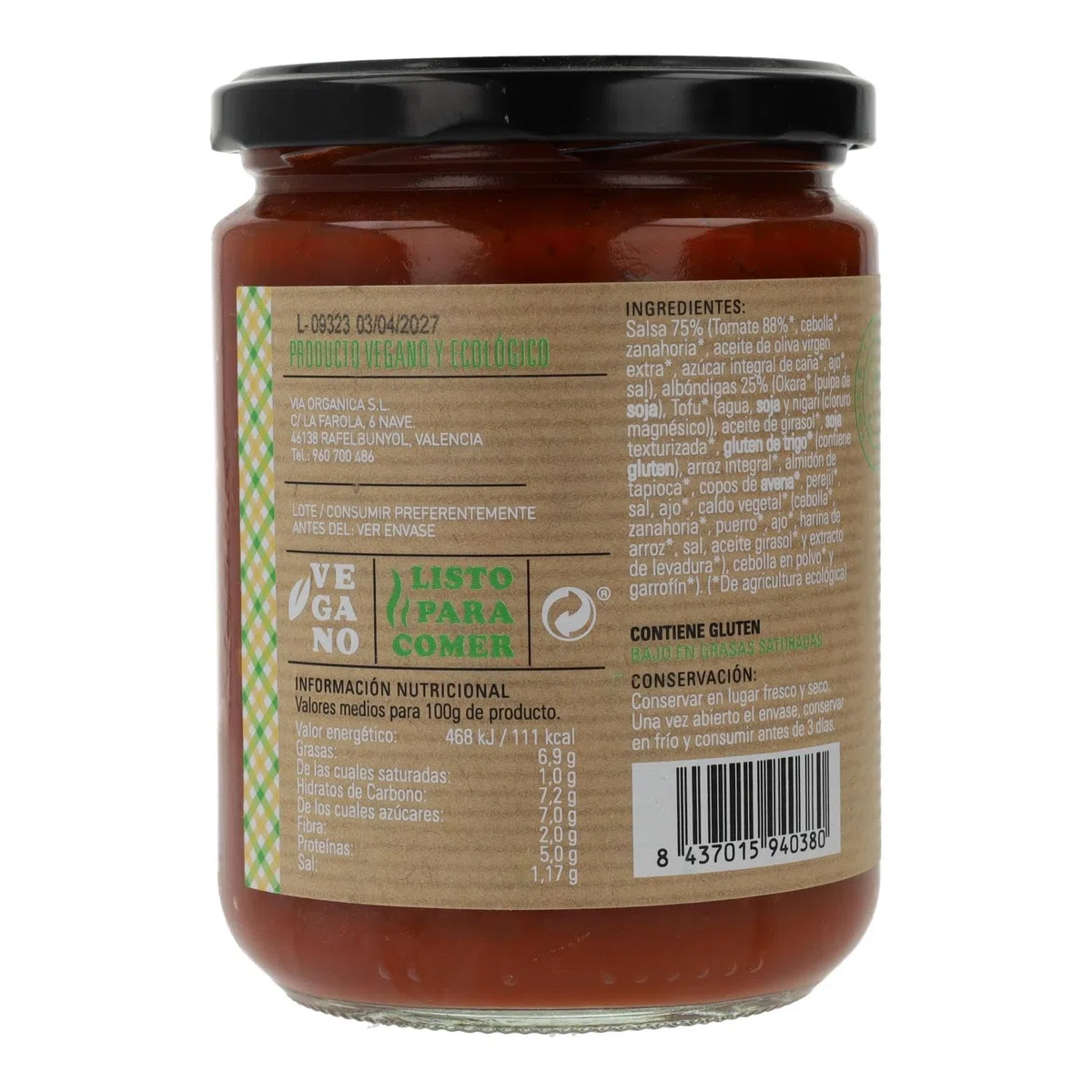 Albondigas Veganas en salsa de Tomate | BIO | Carlota Organic | 425 gr | Pack 2