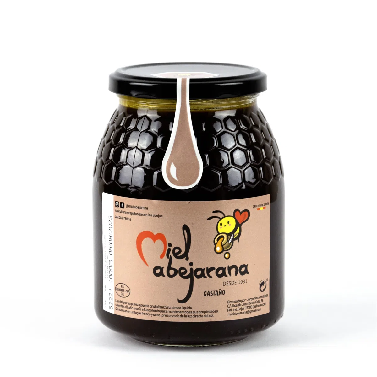 Miel de Castaño 1 kg Cruda Sin Filtrar Ni Pasteurizar Pura de Abeja y Natural Conserva sus Propiedades al ser Recolectada en Frio Sabor Suave y Equilibrado Origen España Envase Reutilizable