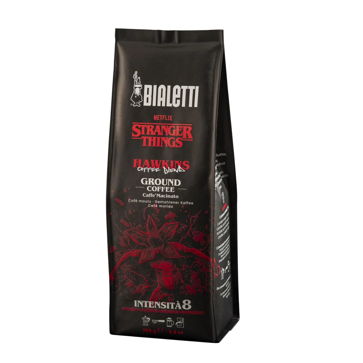 Bialetti Café molido Stranger Things – Lata + bolsa 250 g, mezcla Hawkins 50% Arábica 50% Robusta, edición coleccionista con diseño de la serie