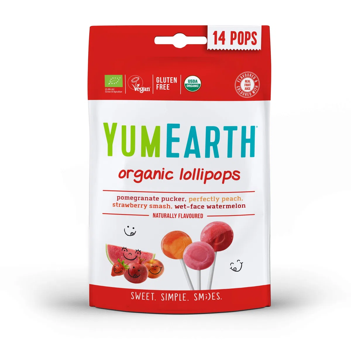 Yumearth - piruletas ecológicas sabor a frutas y ácidas (pack de 2 bolsas combinado)