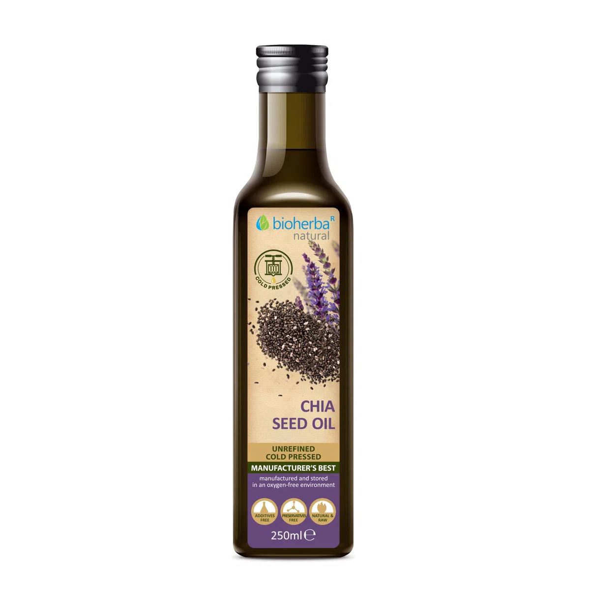 Aceite de semilla de chía 250 ml – Prensado en frío, 100 % natural y sin refinar | Para cocina y uso cosmético | BIOHERBA (1)